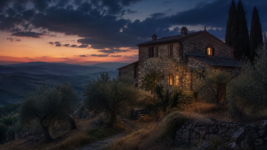 Print: the villa above the valley